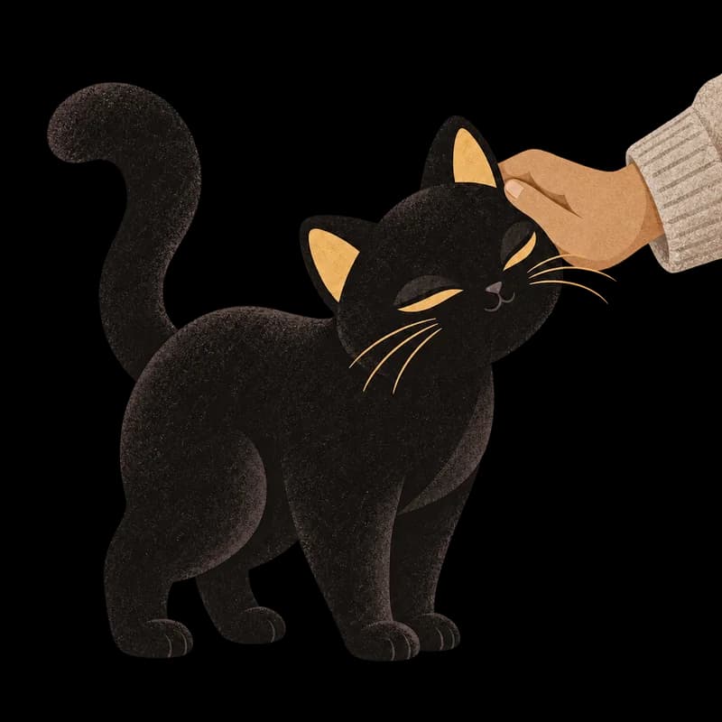 Soot the black cat headbutting a hand, eyes closed, happy